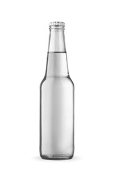 Glass transparent bottle of purified water without label isolated on a white background