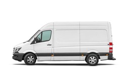 Delivery van side view isolated on a white background. Side view of a modern cargo short-base minibus.