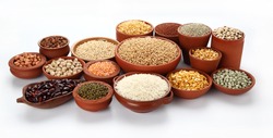 Beans,Pulses,Lentils,Rice and Wheat grains in bowl
