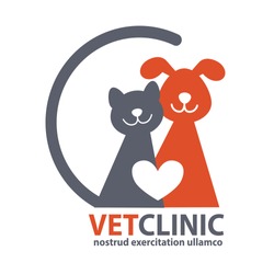 Veterinary Clinic logo with the image of cat and dog. Vector Illustration.