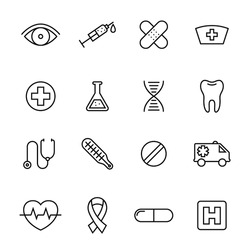 Healthcare medical line web icons, collection of ambulance and hospital symbols - vector design illustration