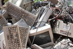 pile of old computer waste in the junkyard