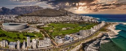 sunset aerial view of Cape Town city in Western Cape province in South Africa , international iconic destination