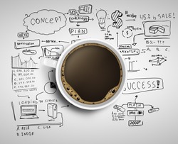 Cup of coffee on background of business strategy