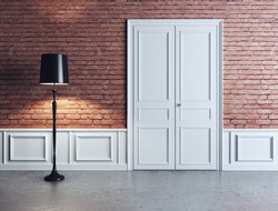 luxury interior, white door and lamp