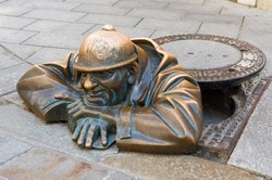 bronze sculpture called man at work, Bratislava, Slovakia