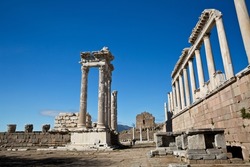 Ruins of the Temple of Trajan the ancient site of Pergamum (Pergamon). Bergama is located in the Izmir province of western Turkey.