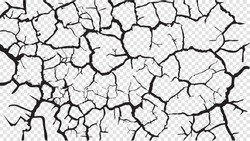 Cracked barren desert earth on transparent background banner caused by drought from global warming