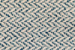 Blue twill woven multicoloured linen weave fabric texure with herringbone pattern 