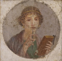 Portrait (fresco) of Sappho, Archaic Greek poet from Lesbos.