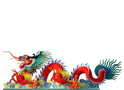 Red chinese dragon stucco arts isolated on white background, clipping path.
