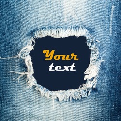 Blue torn denim jeans texture with space for text