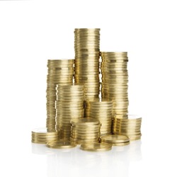 Stack of golden coins isolated on white background