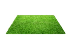 Close up of grass carpet isolated on white background with copy space
