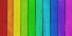 Empty, rainbow colored wood background, texture with copy space