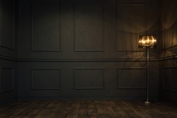 Empty elegant vintage room at night with copy space