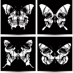 Set butterflies to skulls. Vector illustration.