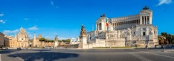 Panorama of Altar of the Fatherland also known as the National Monument to Victor Emmanuel II in Rome, Italy. Rome architecture and landmark.