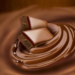 Chocolate melted in cream on background. Ready for package design Tasty.
