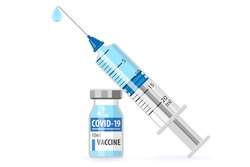 Covid-19 Coronavirus concept. vaccine vial and syringe. quarantine from Wuhan novel coronavirus. pandemic covid-19 outbreak. isolated icon. flat vector illustration