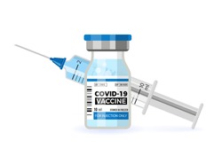 Covid-19 coronavirus vaccine. Syringe and vaccine vial flat icons. Treatment for coronavirus covid-19. Isolated vector illustration