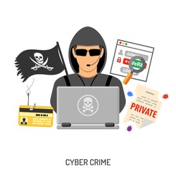 Cyber Crime Concept with Flat Icons Hacker and Social Engineering. Isolated vector illustration.