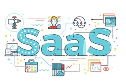 SaaS : Software as a service, word illustration for business concept. Design in modern style with related icons ornament concept for ui, ux, web, app banner design