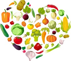 Health Love Heart Made of Vegetable - Vector Illustration