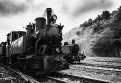 Old steam locomotive,black and white photography