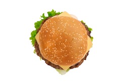 Craft burger isolated on white background. Top vew.