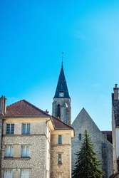 Milly-la-Foret, FRANCE - April 16, 2022: Traditional Cathedral building in France