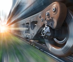 Industrial rail train wheels closeup technology perspective conceptual background