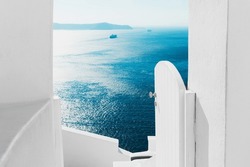White architecture on Santorini island, Greece. Summer landscape, sea view. Travel and summer vacations concept