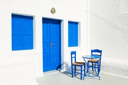 White-blue national greek architecture on Santorini island, Greece.