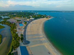 Ocean Beach aerial view in Ocean Beach Park at the mouth of Thames River in New London, Connecticut CT, USA. 