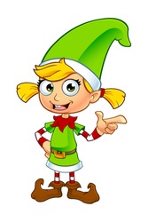 Girl Elf Character In Green - Pointing