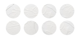 Set of round white paper stickers mock up blank tags labels, isolated on white background with clipping path