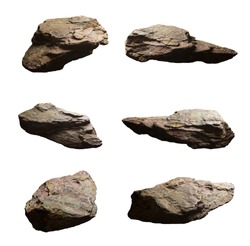 Set of cliff stones isolated white background, Objects with Clipping Paths for design work, The direction of the contrast light