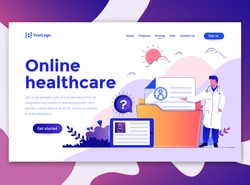 Landing page template of Online Healthcare. Modern flat design concept of web page design for website and mobile website. Easy to edit and customize. Vector illustration