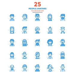 Set of Modern Flat Line icon Concept of People Avatars use in Web Project and Applications. Vector Illustration