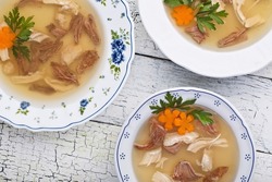 Soup with fish, Ukrainian cuisine. Photo of food on a white background