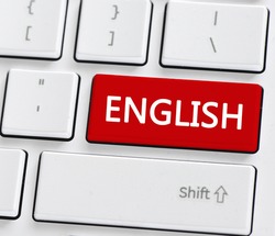 Keyboard with english button. Computer keyboard with english button