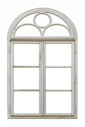 Old wooden window with arch on white background