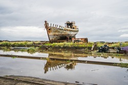 abandoned broken boat in Akranes, Iceland