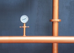Pressure gauge meter installed on copper pipes