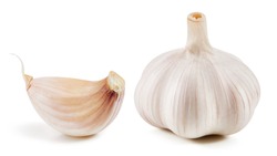 Garlic collection Isolated on white background Clipping Path