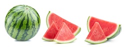 Watermelon isolated on white. Fresh watermelon. Watermelon collection clipping path. Full depth of field