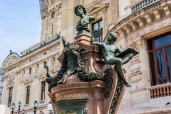 Monument to Charles Garnier, the architect of Paris Grand Opera (Garnier Palace). Opera is famous neo-baroque building in Paris - UNESCO World Heritage Site. France.