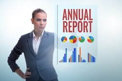 Businesswoman in annual report concept