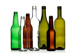 Empty color glass bottles